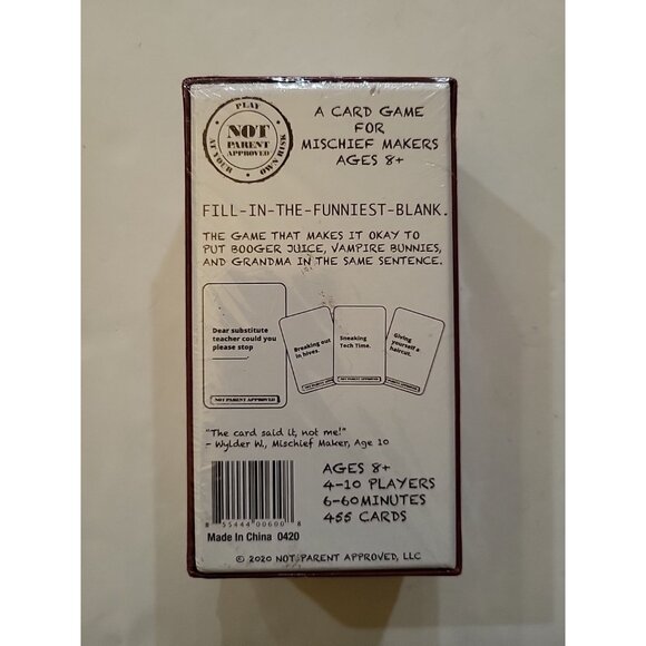 Not Parent Approved Card Game 2020 #0420 Ages 8+ New Factory Sealed - Picture 2 of 6